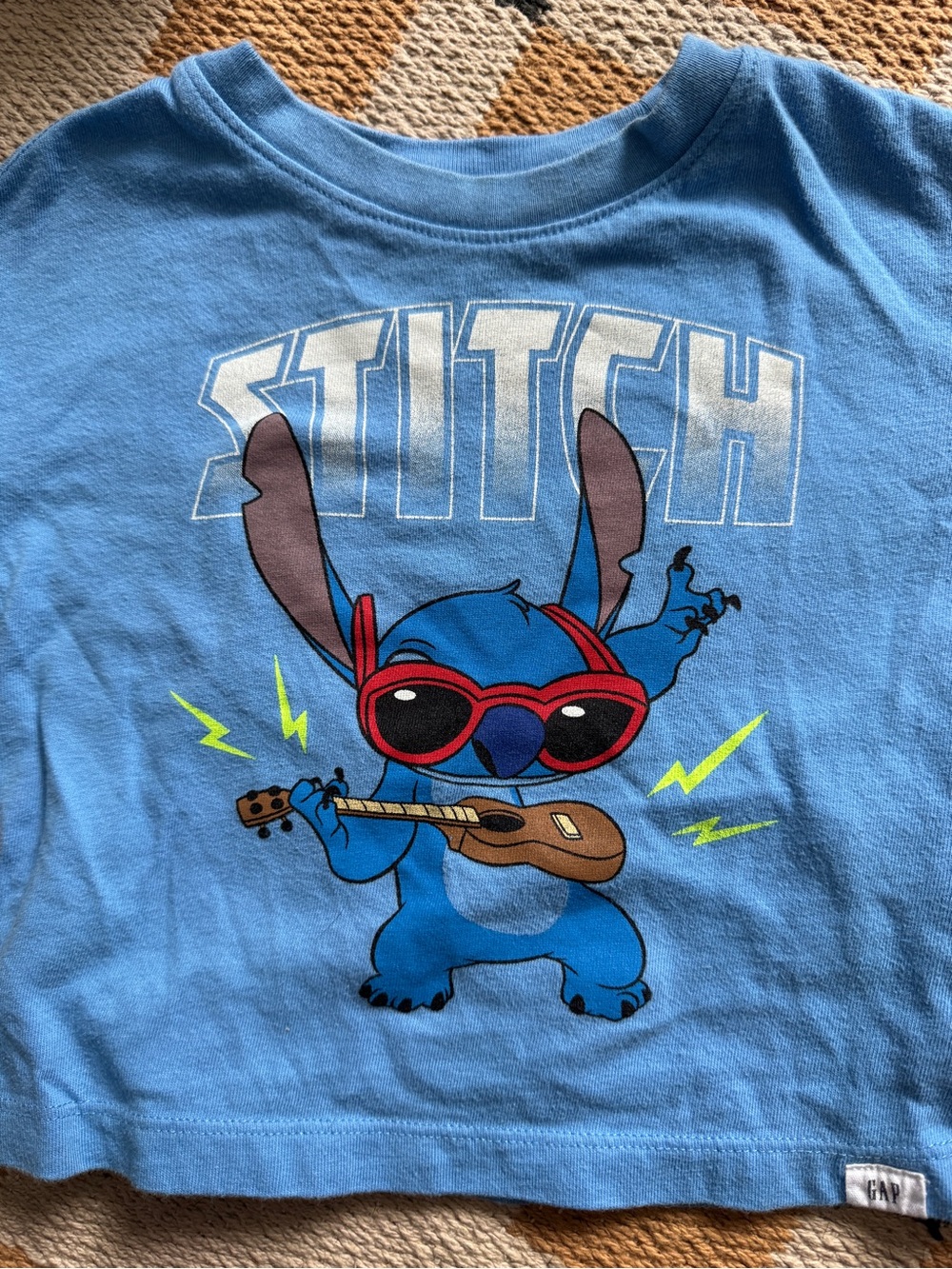 GAP Disney Blue Stitch Graphic Long Sleeve Tee with Red Sunglasses